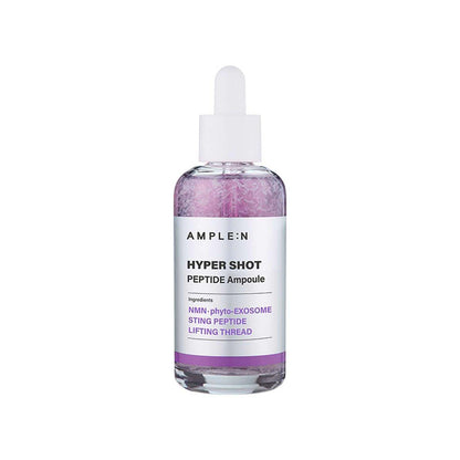 Sérum Facial Antiedad en frasco transparente con cuentagotas blanco y fórmula rosada con hilos visibles