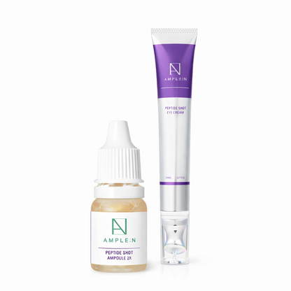 Set AMPLEN Péptido Shot crema contorno de ojos con aplicador vibratorio y sérum mini para piel firme e hidratada