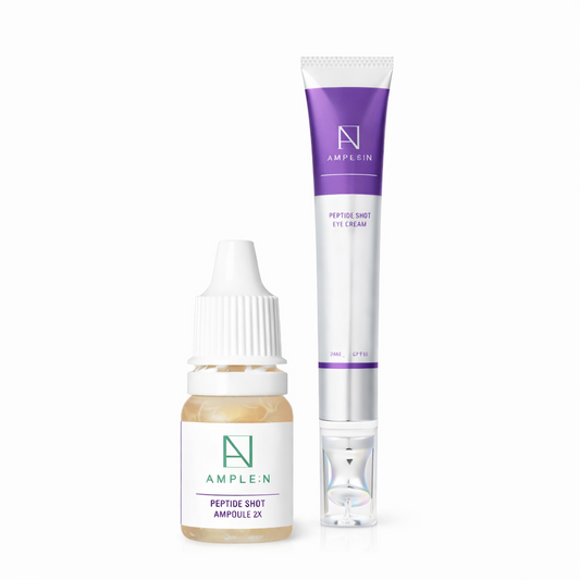 Set AMPLEN Péptido Shot crema contorno de ojos con aplicador vibratorio y sérum mini para piel firme e hidratada