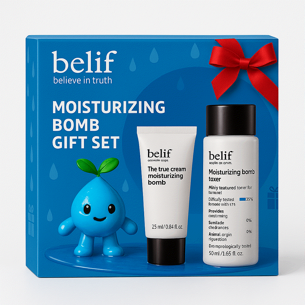Set hidratante Belif Moisturizing Bomb Toner y crema hidratante para piel seca y sensible.