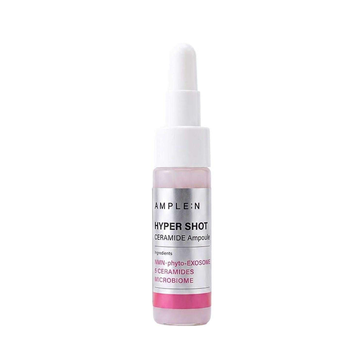Mini Sérum Facial reparador en frasco gotero transparente, etiqueta blanca y detalles rosados, con ceramidas.