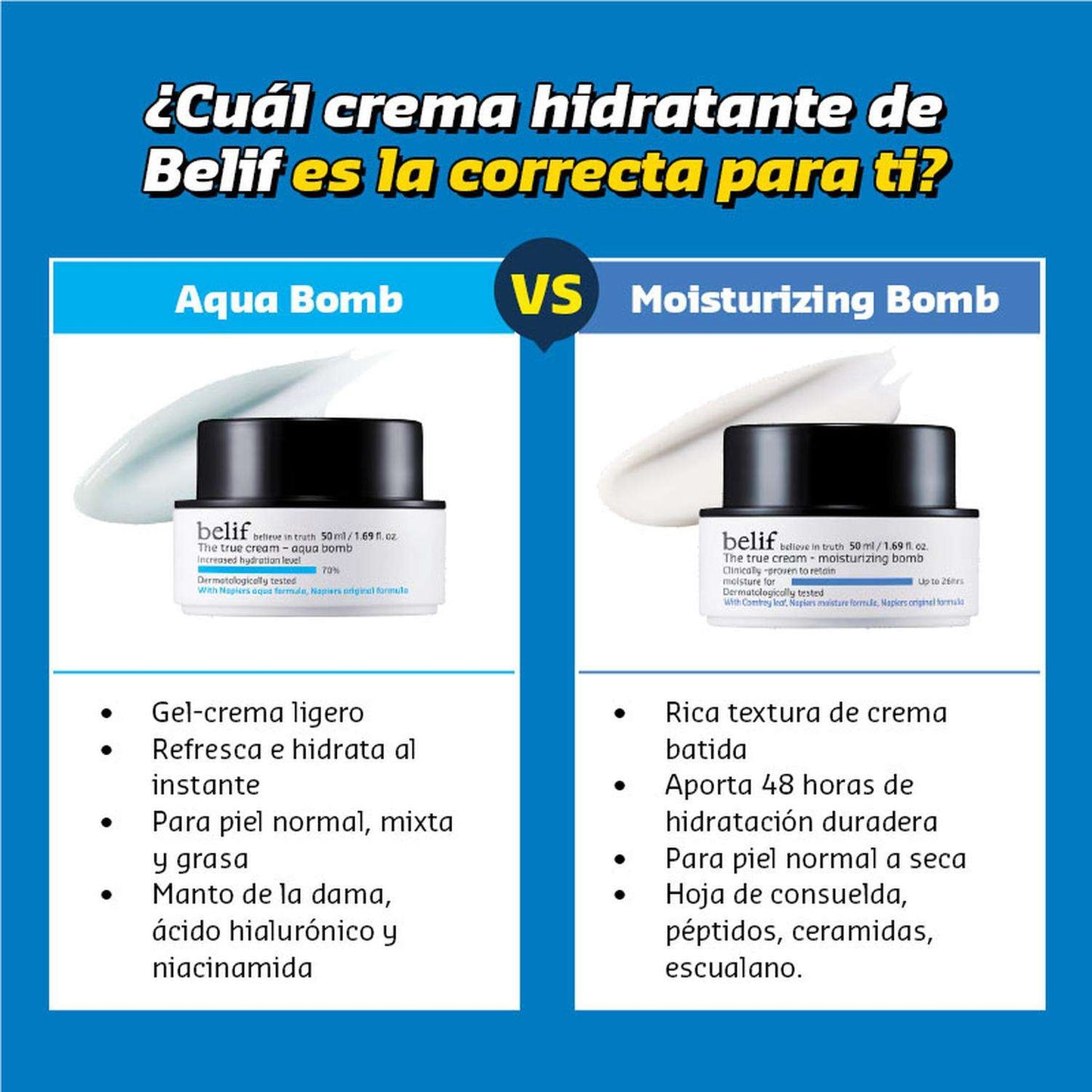 Crema facial hidratante en gel ligera Belif Aqua Bomb para piel mixta a grasa, 25 ml.
