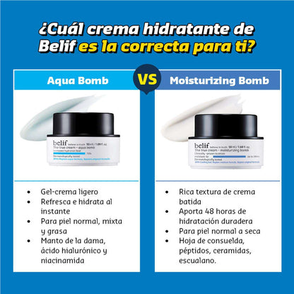 Crema facial hidratante en gel ligera Belif Aqua Bomb para piel mixta a grasa, 25 ml.